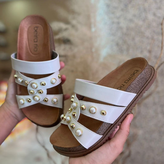 SANDALIA PAPETE DETALHE ORGANICO 8523.129 |cor:Branco Off White