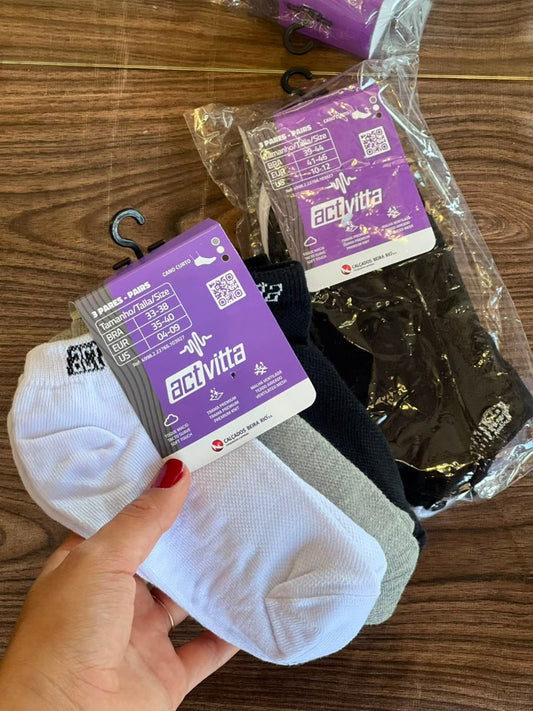 KIT 3 MEIAS NACIONAL UNISSEX INVISIVEL 3 CORES
