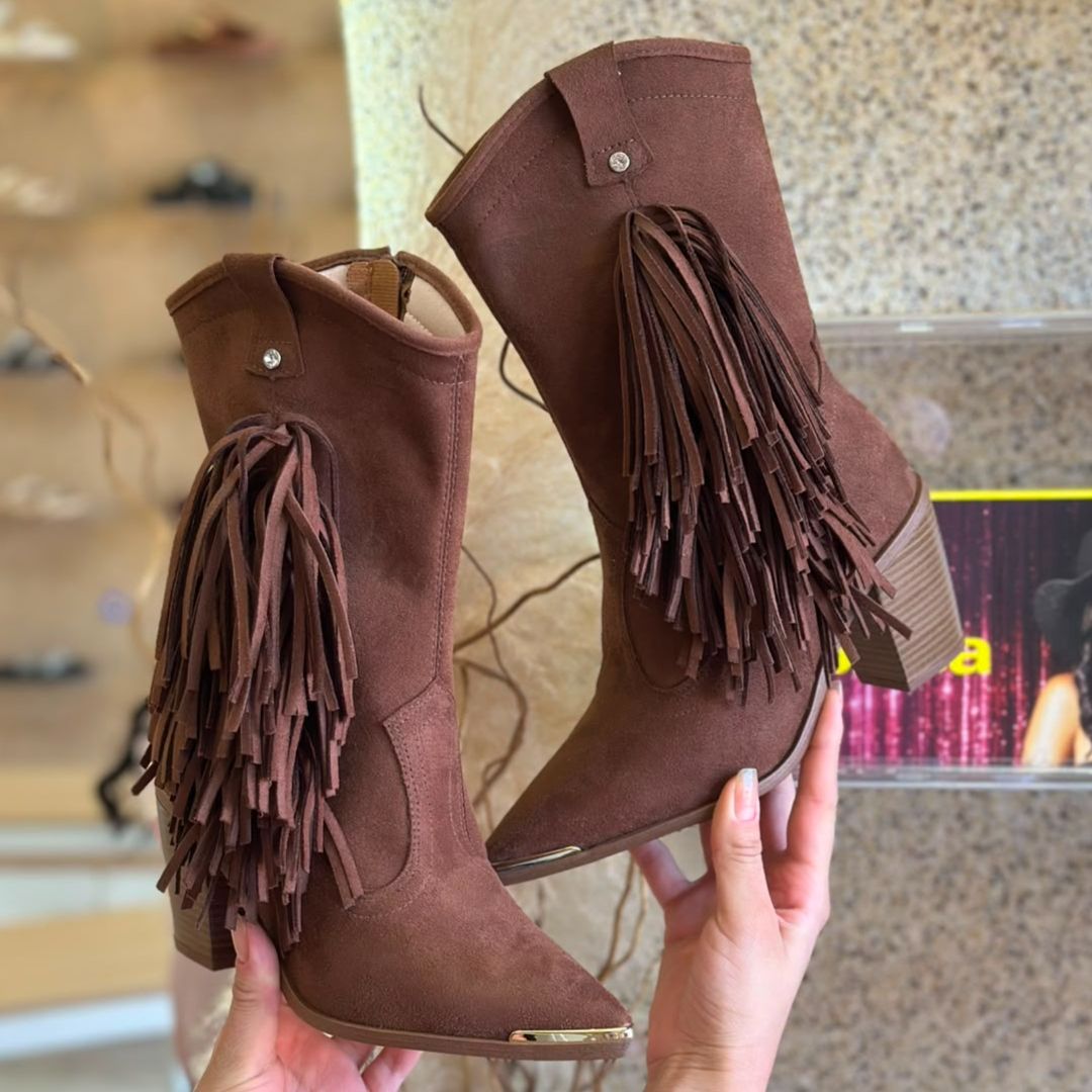 BOTA TEXANA ANA CASTELA COM FRANJA 5355.101 |cor:Marrom