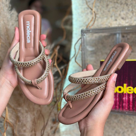 CHINELO COM TIRA BRILHANTE 5570.108 |cor:Nude
