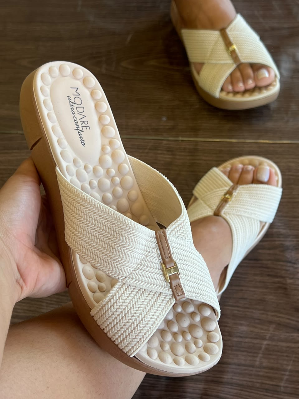 SANDALIA ORTOPEDICA ELASTICO 7142.101 |cor:Creme