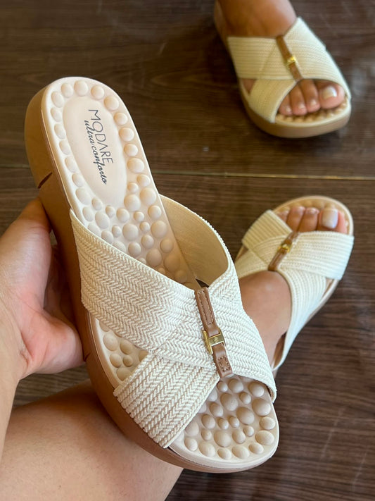SANDALIA ORTOPEDICA ELASTICO 7142.101 |cor:Creme