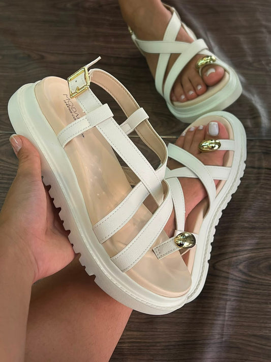 SANDALIA FLAT CORREIAS 7200.107 |cor:Branco