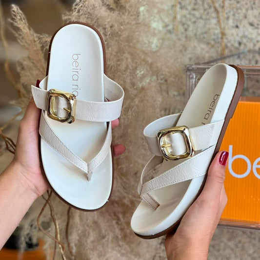 SANDALIA CHINELO C FIVELA 8578.101 |cor:Branco