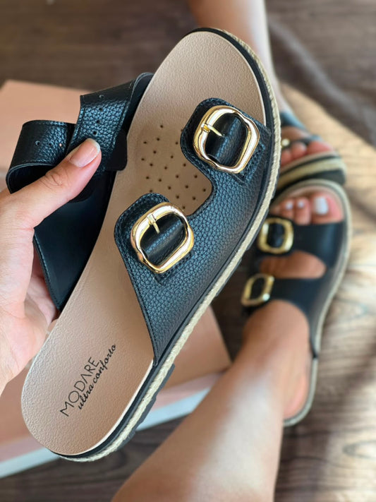 SANDALIA FIVELA 7132.257 |cor:Preto