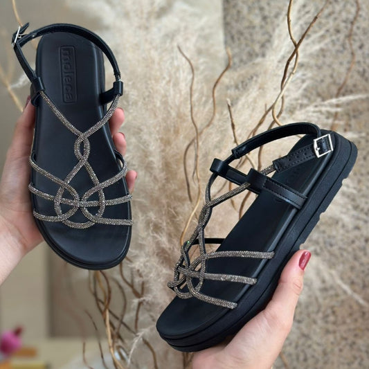 SANDALIA FECHO TIRAS DE BRILHO PRETA 5490.131