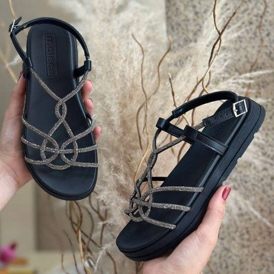 SANDALIA FECHO TIRAS DE BRILHO 5490.131 |cor:Preto
