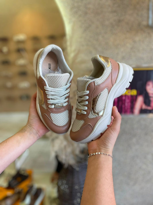 TENIS CASUAL FEMININO 5848.102 |cor:Nude Dourado