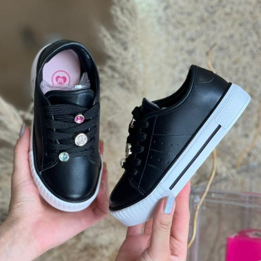 TENIS INFANTIL SOLA PINGENTS 2565.113 |cor:Preto Branco