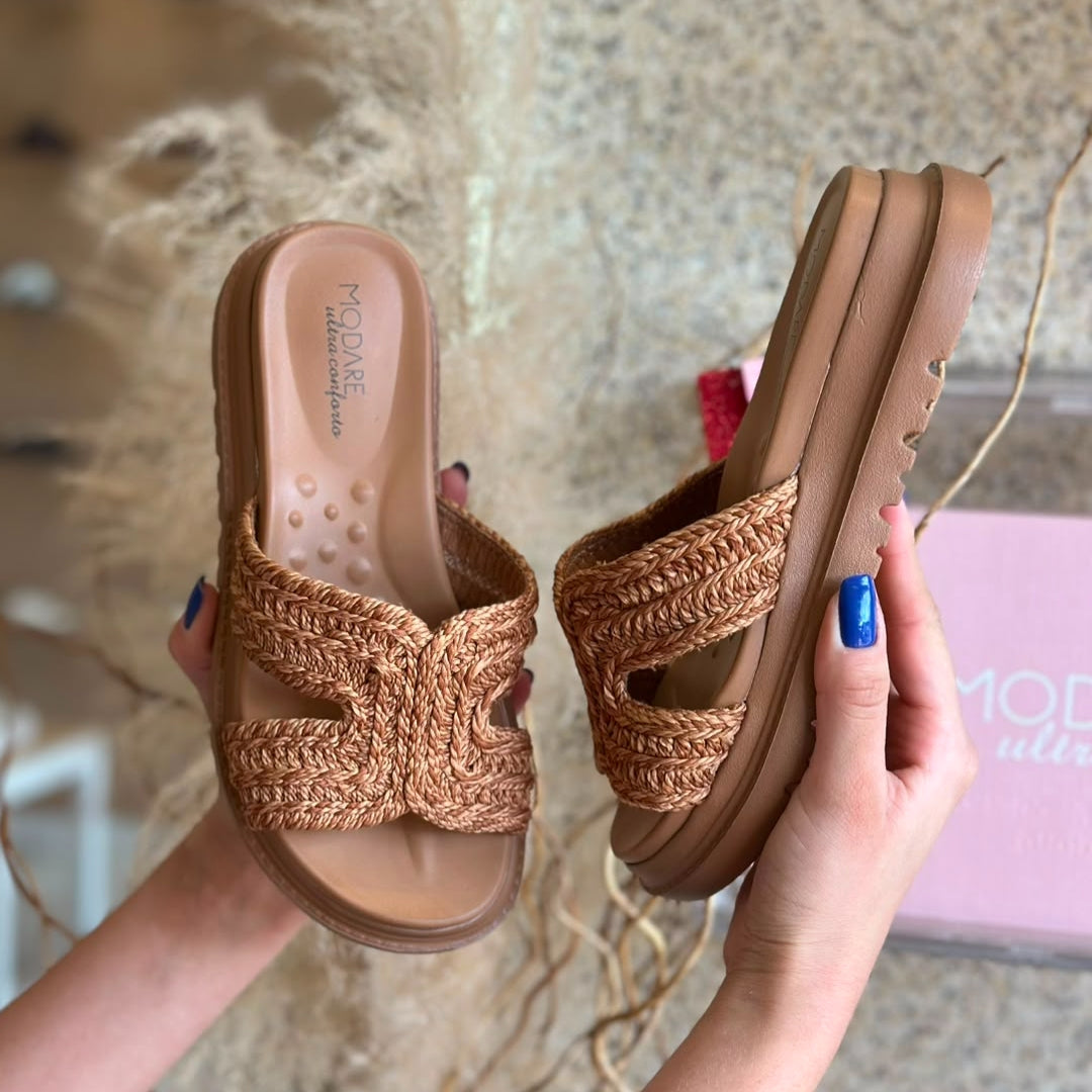 SANDALIA EM H TECIDO MARRON 7200.114