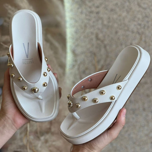 SANDALIA CHINELO BOLINHA 6506.106 |cor:Dourado Branco