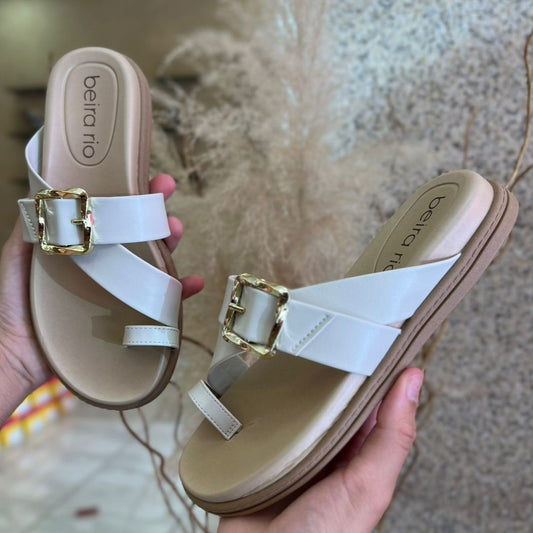 SANDALIA PAPETE X FIVELA DEDO 8513.124 |cor:Branco Off White
