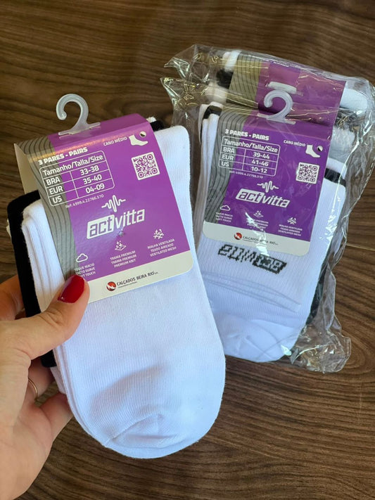 KIT 3 MEIAS NACIONAL UNISSEX CANO MEDIO