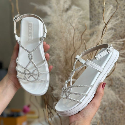 SANDALIA FECHO TIRAS DE BRILHO 5490.131 |cor:Branco